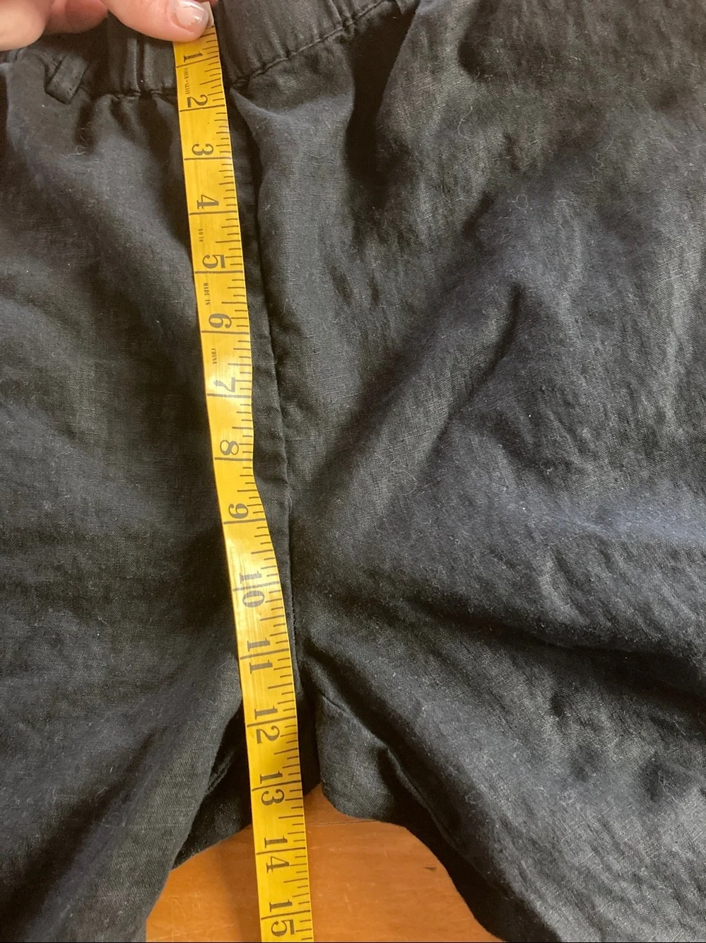 Quince Black Cropped Elastic-Waist Pants Large 100% Linen Belt Loops